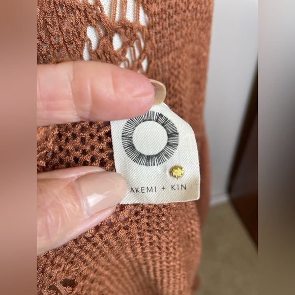 Anthropologie Akemi + Kin Orange Open Front Crochet Back 3/4 Sleeve Cardigan OS - Picture 6 of 6